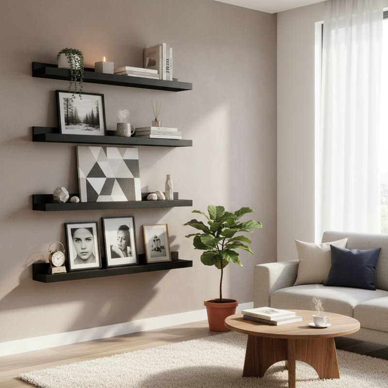 Ensemble de 4 tablettes murales 24 po, Noir