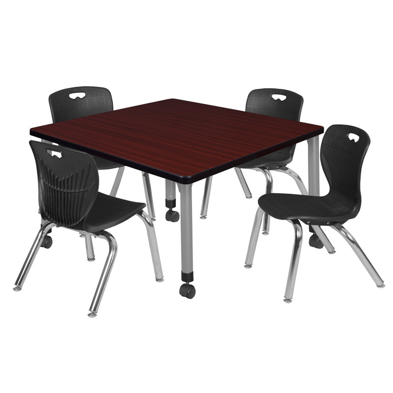 Ensemble de table de salle à manger et de chaises Kee, Noir, H 34 po x L 84 po x l 36 po, Brun / gris