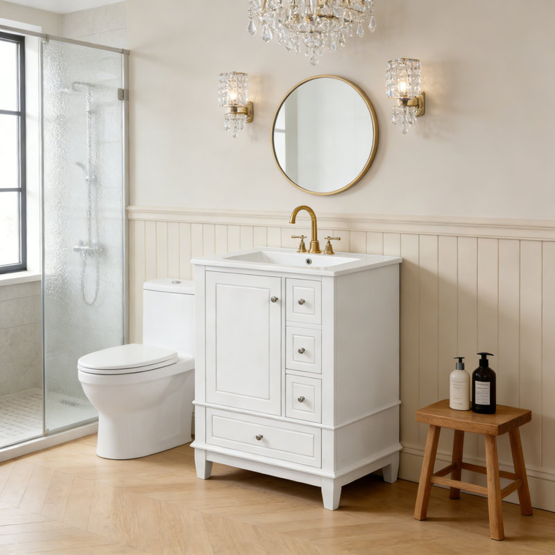 Meuble-lavabo 24 po avec lavabo, Blanc, Argent argent