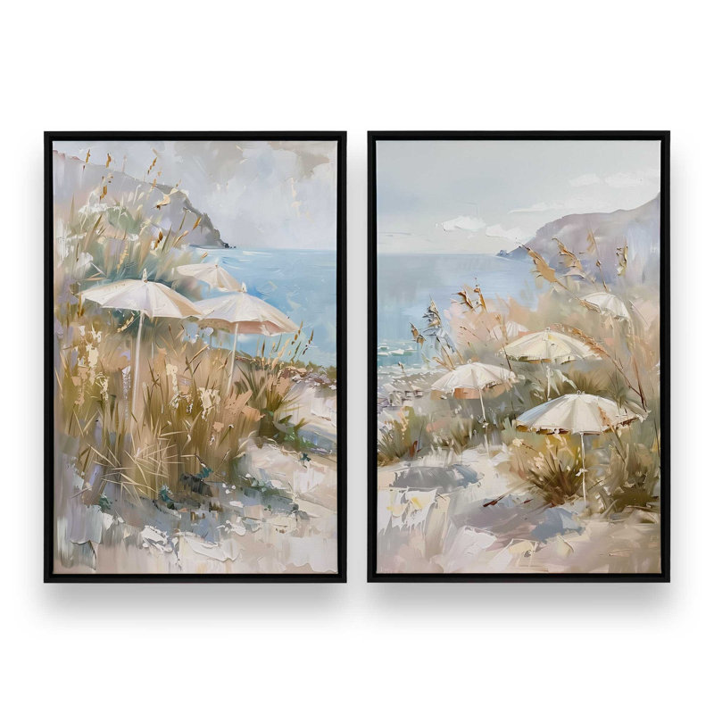 Ensemble de 2 impressions de parasol Seaside, Cadre flottant noir satiné, 18 po x 12 po