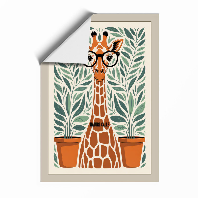 Giraffe with Potted Plants Boho - Framed Print, Unframed, A2 - 59.4 x 42.0 cm