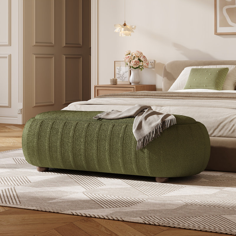 Repose-pieds ovale rembourré Mokade, Olive Green Boucle