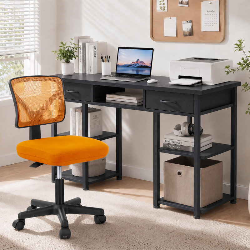 Ensemble de bureau et de chaise: bureau d'ordinateur de 48 pouces et chaise en filet noir à hauteur réglable, Black