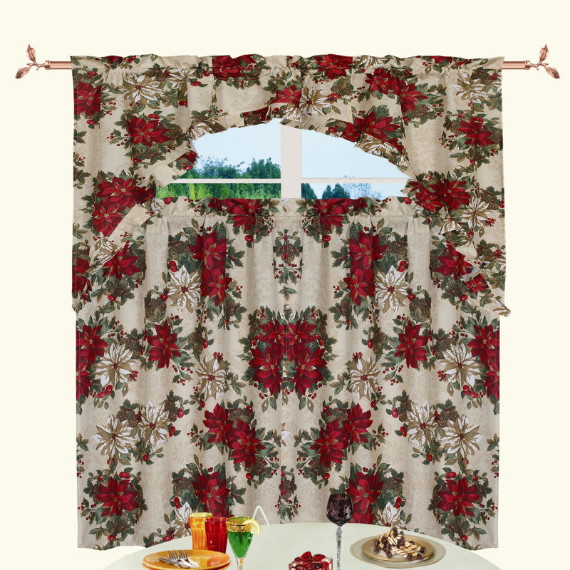 Manford Floral Swag Kitchen Curtain, Beige