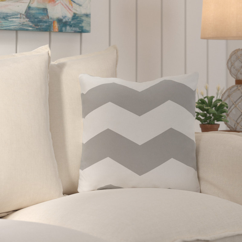  Chevron Stripes Geometric Outdoor Square Pillow Cover & Insert, 20"x20", Gray