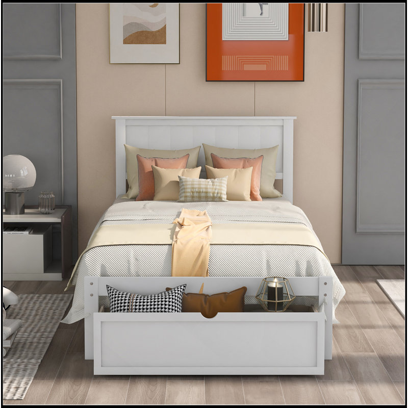 Lit plateforme avec tiroir sous le lit, blanc, Lit simple