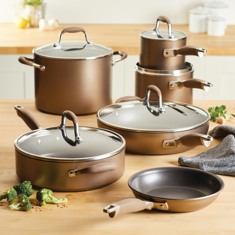 Anolon Advanced Home Hard Anodized Nonstick Cookware Set, 11 Piece, Brown