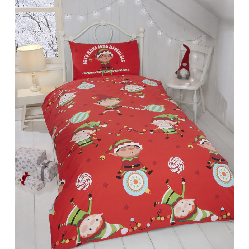 Cheeky Elves Christmas Duvet Cover Set, Toddler Duvet Cover + 1 Pillowcase (40 x 60)