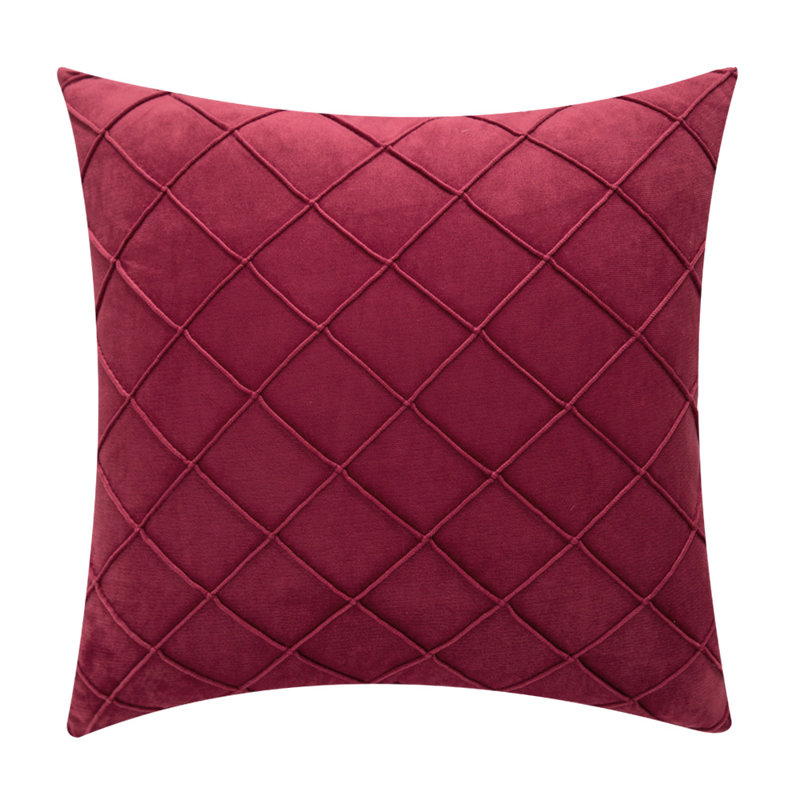 Housse de coussin carré en velours et insert, 20 po x 20 po, Vin rouge, Housse de coussin seulement - sans coussin