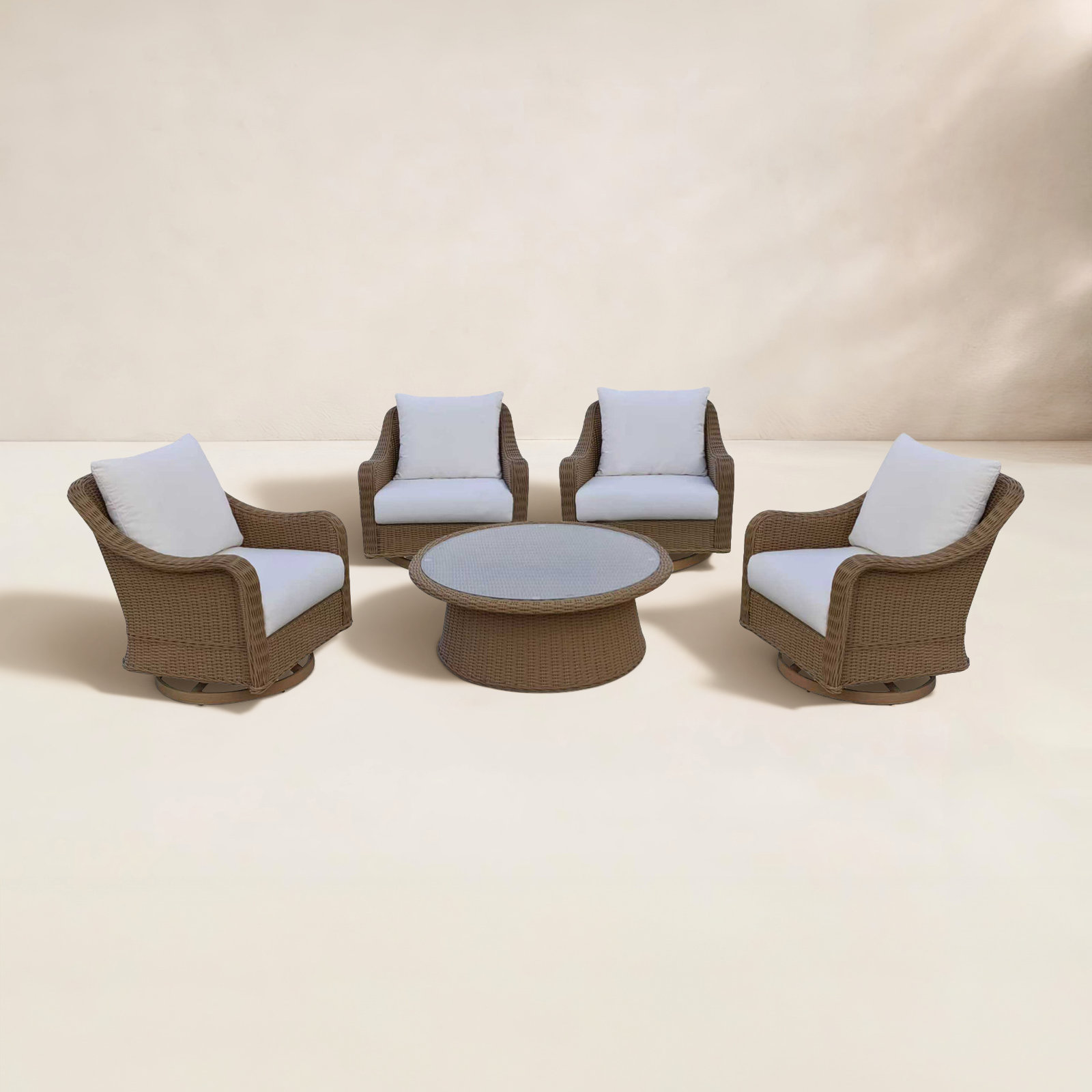 Hudson 8-Person Sunbrella® Complete Patio Set, 5 Pcs: Table, 4 Chairs