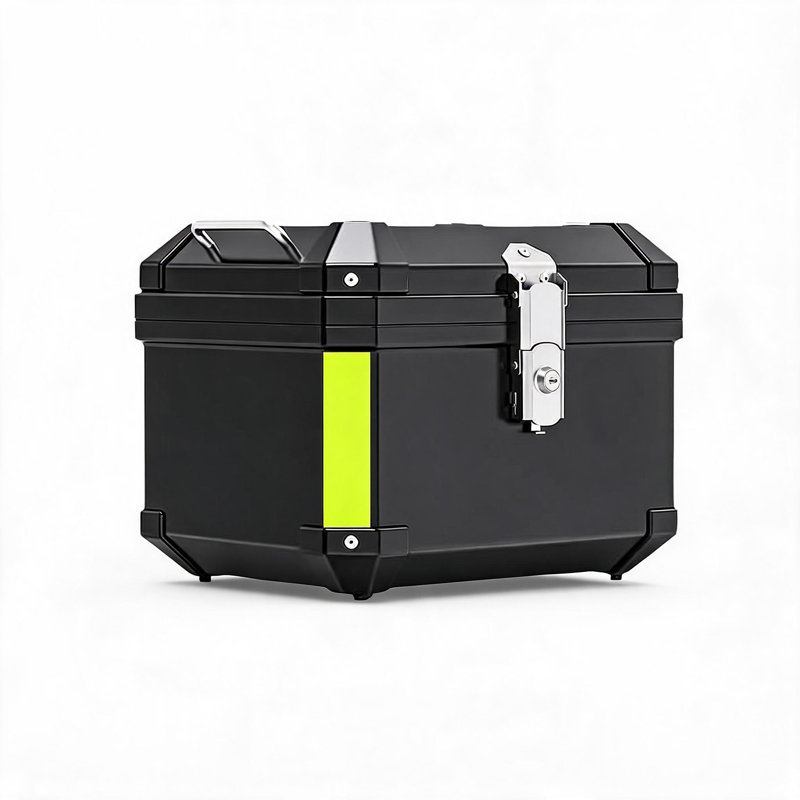 Large Capacity Waterproof Motorcycle Top Case – 45L PP Rear Luggage Trunk, Lockable, Reflective, Dustproof, Global Powersports Tail Box, Helmet Storage – Variant: 45L black