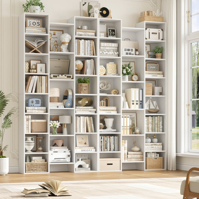 📖✨ Ensemble de 2 bibliothèques à 8 niveaux, 21 étagères de rangement avec tablettes réglables et amovibles, Blanc