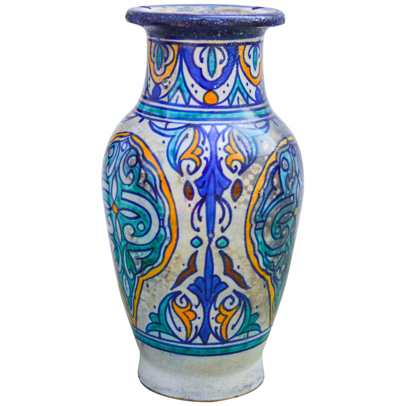 Vase de table intérieur / extérieur bleu / orange 9,25 po