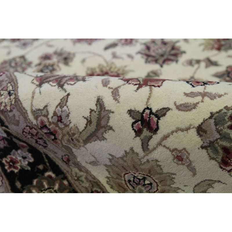 Hand-Knotted High-Quality Ivory and Black Area Rug