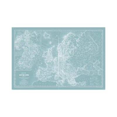 Map Of Europe On Aqua by Mitchell - Wrapped Canvas Gallery-Wrapped Canvas Giclée