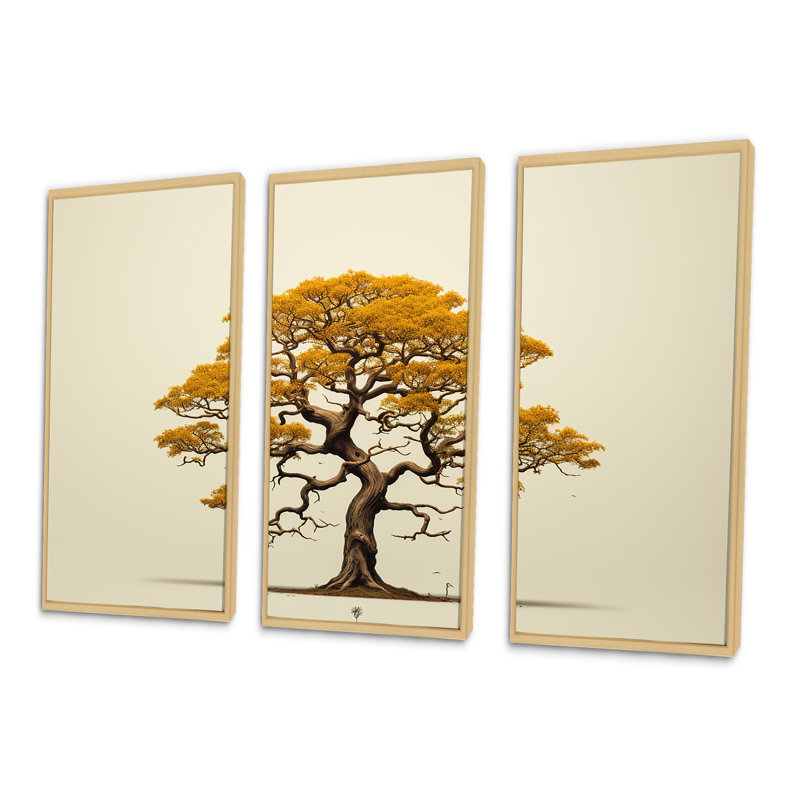 «Brown Oaks Outline I», ensemble d'art mural chêne, H 40 po x l 60 po x P 1 po, Cadre naturel flottant