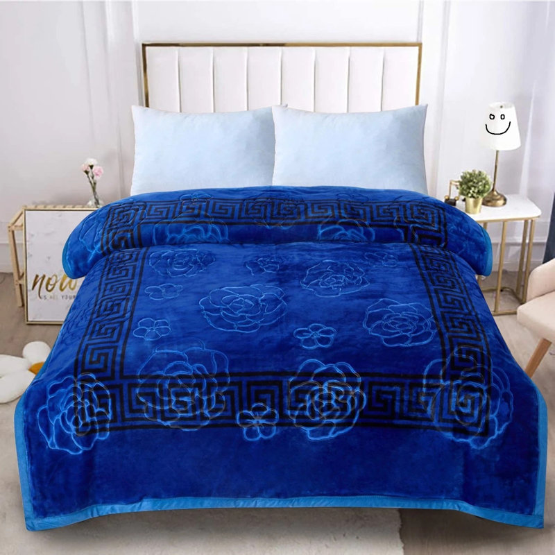 Plain Weave / Muslin Throw Blanket, Blue Floral/Geometric