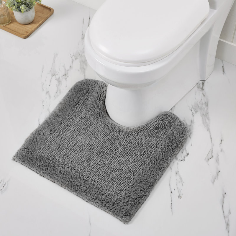 Llarely 100% Cotton Reversible Tufted U-shape Toilet Rug Ultra-Absorbent, Machine Washable 20 x 20 Contour Mat, Gray