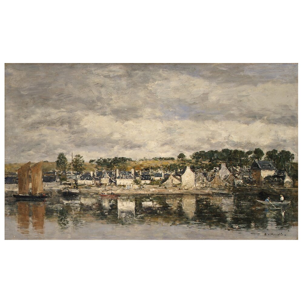 Gerahmtes Leinwandbild Village Par Une Rivière von Eugène Boudin