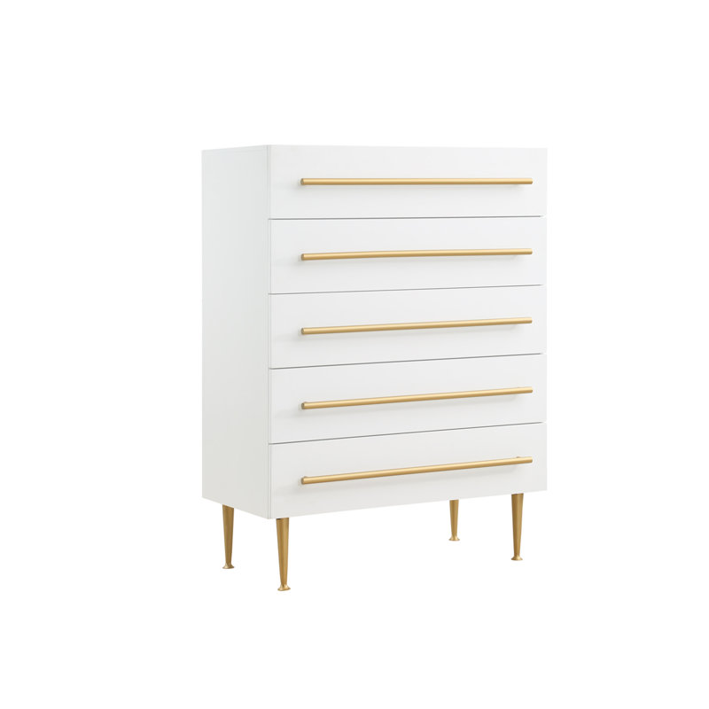 Commode 5 tiroirs Deneus, Blanc