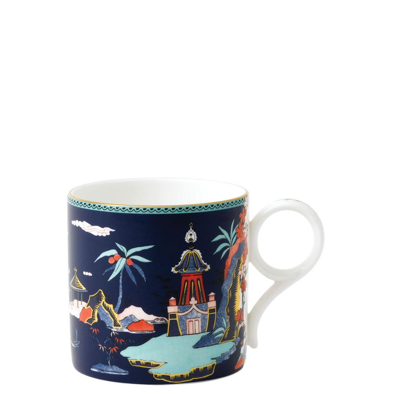 Blue Ceramic Floral Pagoda Print Coffee Mug