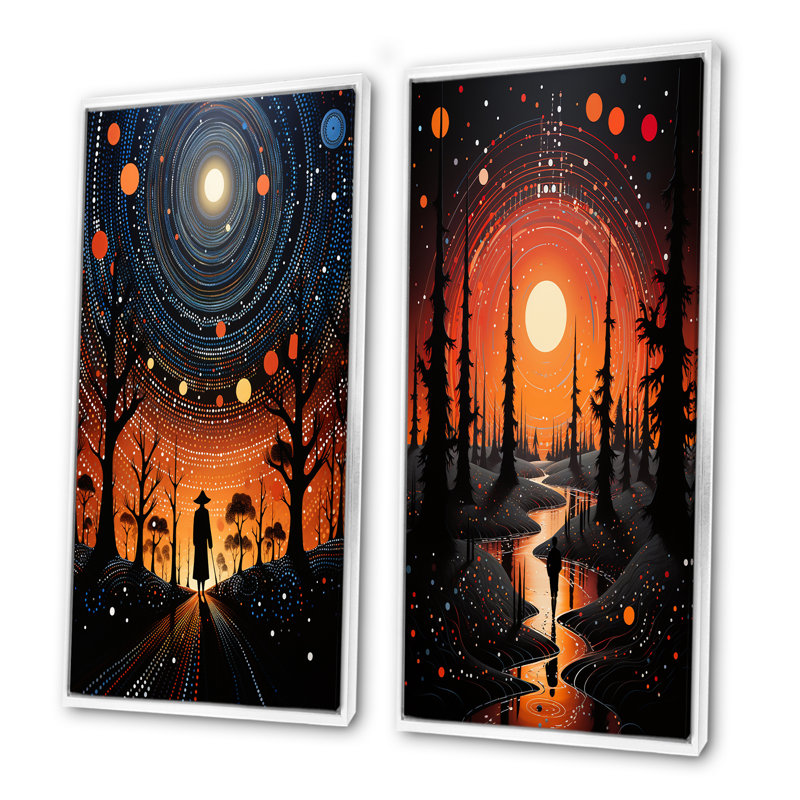 «Bold Native Shamans Journey», ensemble de 2 reproductions d'art mural de paysages abstraits, Cadre flottant blanc