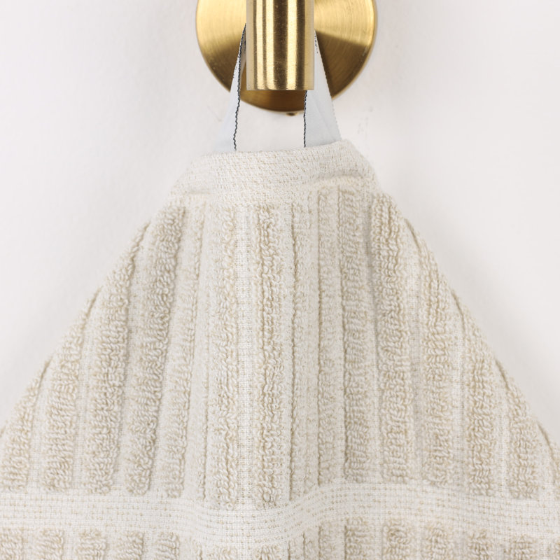 Beige Cotton Blend Textured Checkered Hand Towels, 30" x 16"