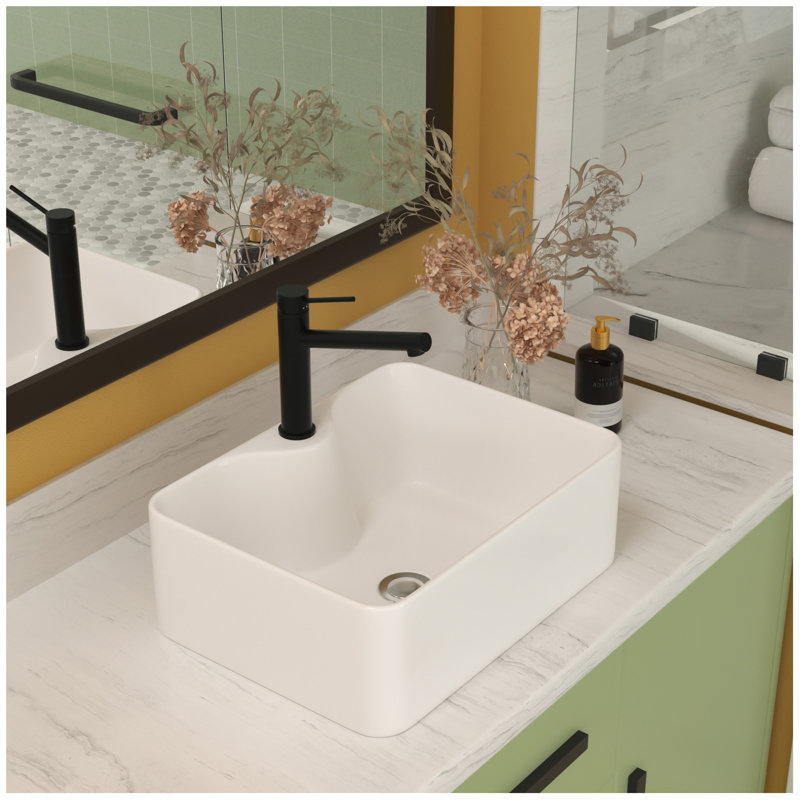 16"X12" White Ceramic Rectangular Vessel Bathroom Sink