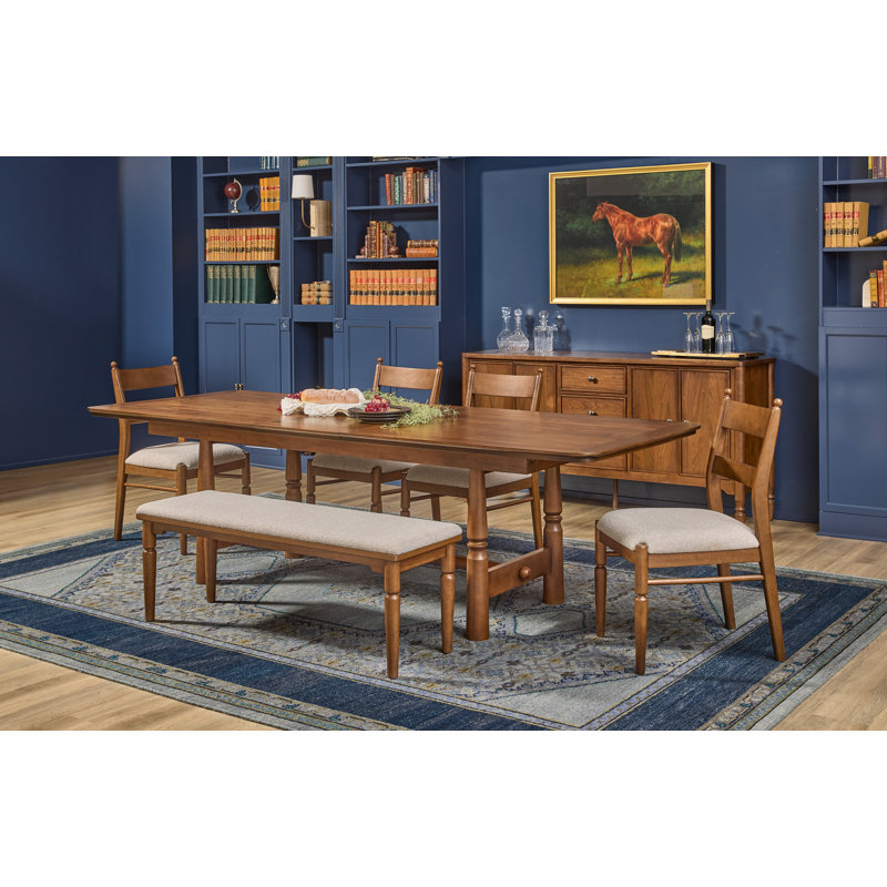 Camellia Rectangular Dining Set With Bench, 6 Pieces: Table, Bench, 4 Chairs