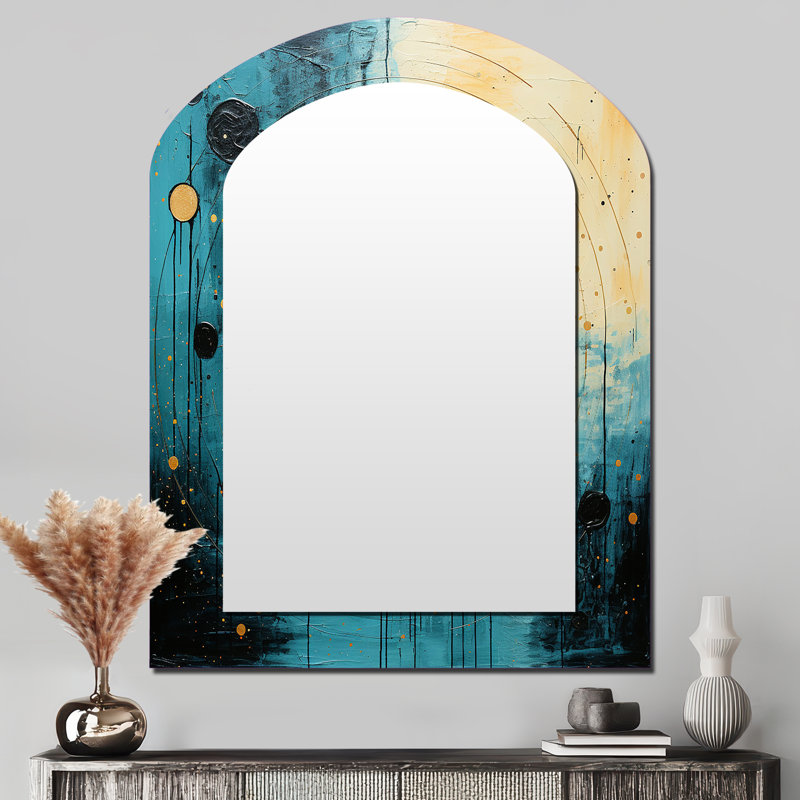 Bleu minimalisme Horizon I - miroir asymétrique minimaliste, miroir mural décoratif arche bleue, impression d'art en métal