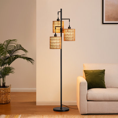 Lampe sur pied en rotin 65 po avec gradateur et 3 ampoules incluses