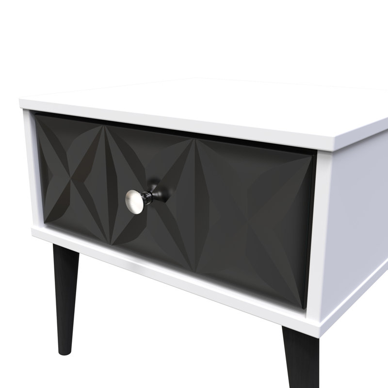 Carnlea 45cm W Manufactured Wood Bedside Table, Deep Black/White