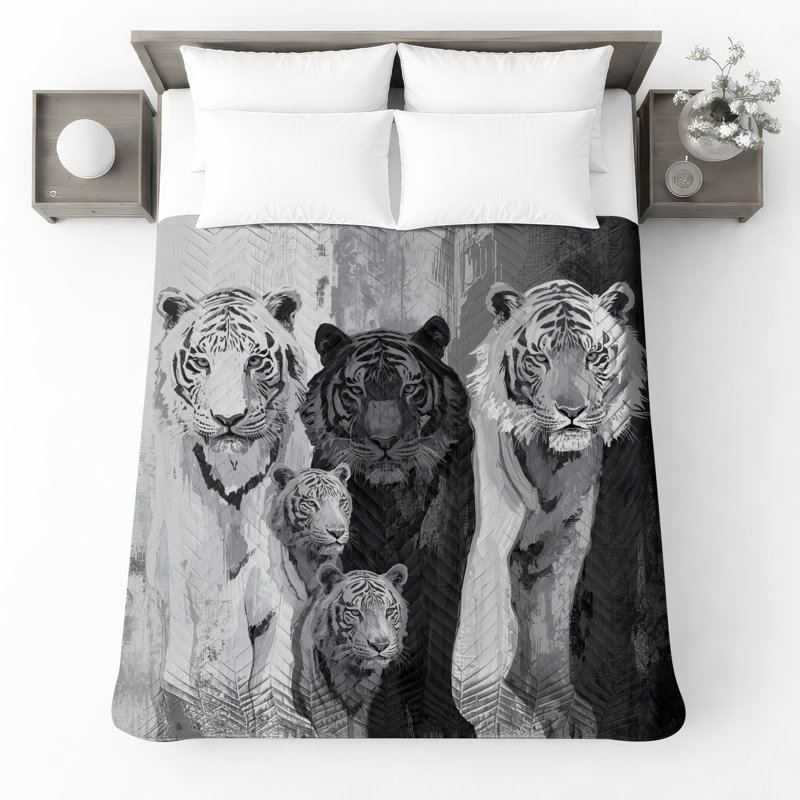 Couvre-lit matelassé monochrome de la famille Tiger, Double