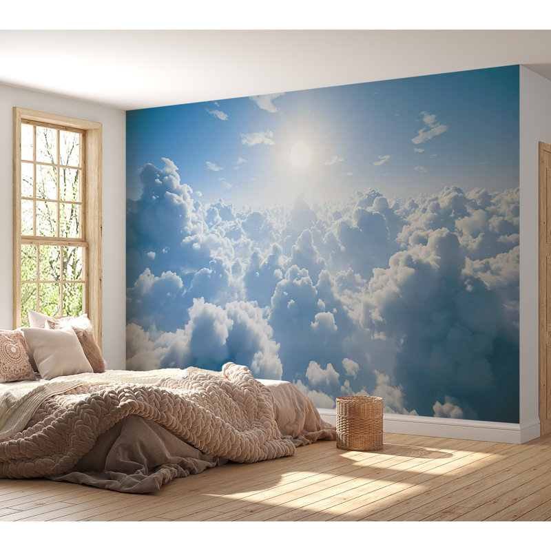 Papier peint nuages - rayons de soleil chauds, L 68 po x l 98 po