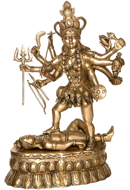 Brass Goddess Mahakali Statue, 28 in. Tall     Sacred Hindu Deity Sculpture for Meditation Room & Home Altar
