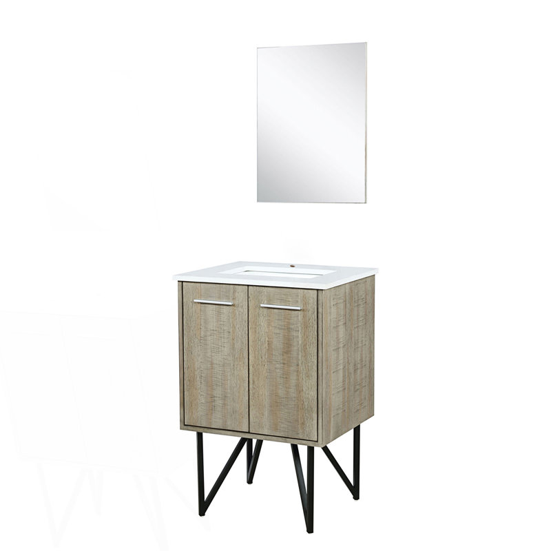 Meuble-lavabo rustique avec plateau en marbre Miroir