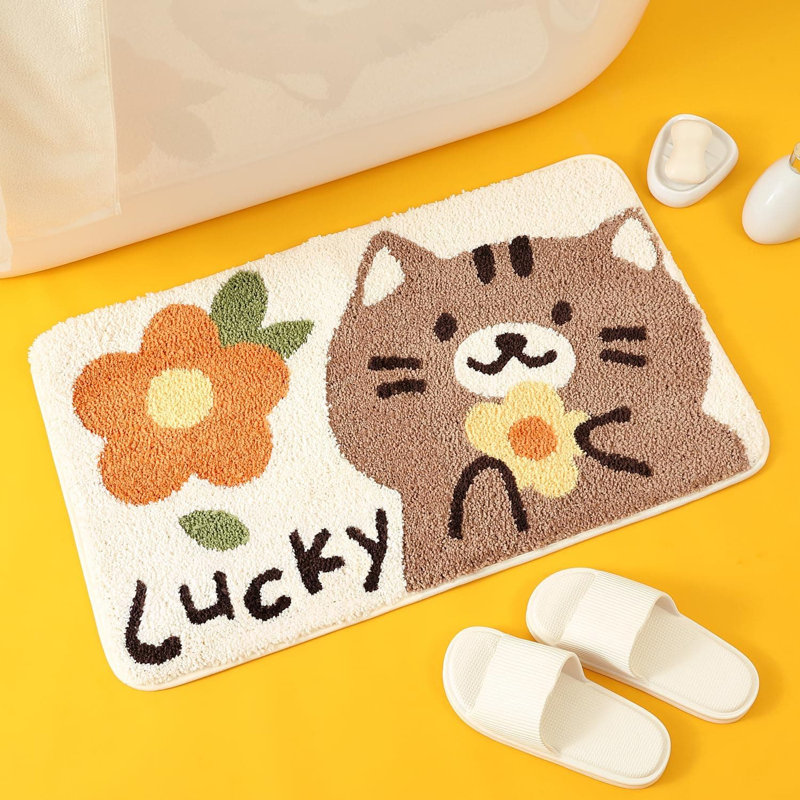 16x24 Cat Bath Rug "Flower": Plush Microfiber, Non-Slip for Multi-Room Use