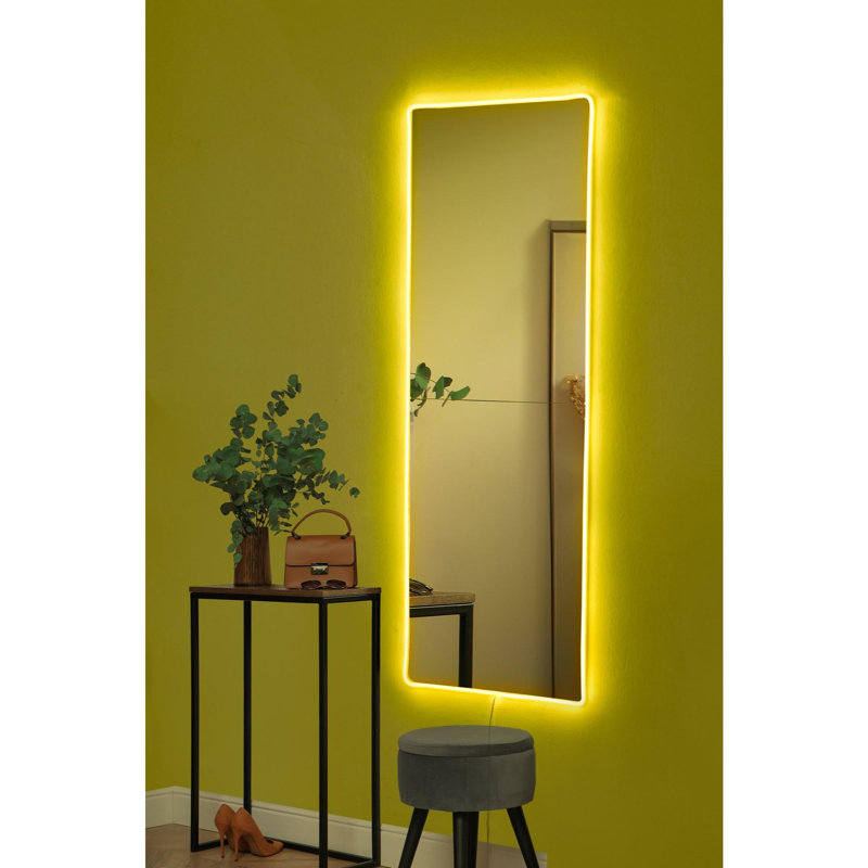 Modern LED Lighted Mirror (2 Pieces) with Shutterproof Unbreakable Design, Yellow Acrylic, 15.7 x 47.2 Inches | 5 mm Thickness, MDF Backing, 12V Neon Stripes, Perfect for Stylish Bathrooms & Vanity Spaces