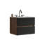 Meuble-lavabo flottant 24 po Gloria - Noir doux et noyer, lavabo en céramique intégré avec robinet à 3 trous et trop-plein, 2 tiroirs à fermeture en douceur, fixation murale pour les petits espaces