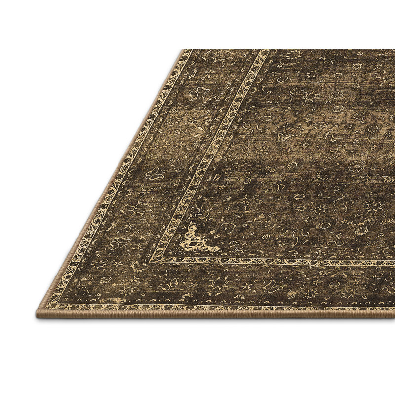 Tapis oriental en laine / polyester Hadewig en laine / polyester brun / vert / noir, Rectangle 8 pi x 10 pi