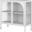 Armoire moderne avec 2 portes en verre, structure en métal, tablettes réglables, capacité de 154 lb, armoire de rangement pour bar à café blanc et verre, maison