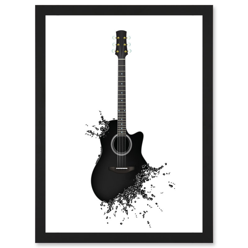 Music Illustration Guitar Watersplash Bubble Effect 1 Piece Single Picture Frame Wall Art, 13''W x 17.9''H