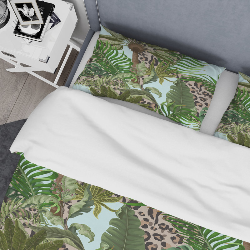 Feuilles de peau de léopard - Ensemble de housse de couette floral - Polyester microfibre