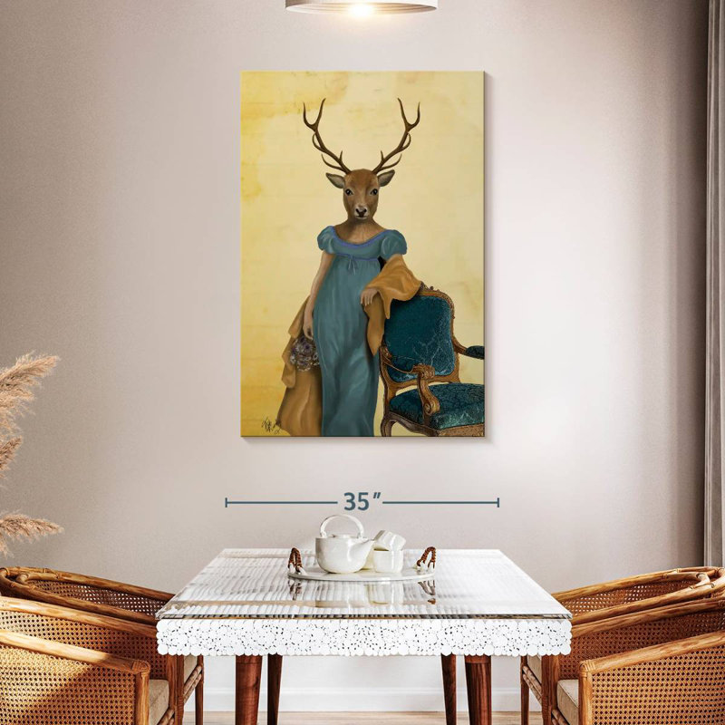 Cerf Brampt en robe bleue, H 48 po x l 32 po