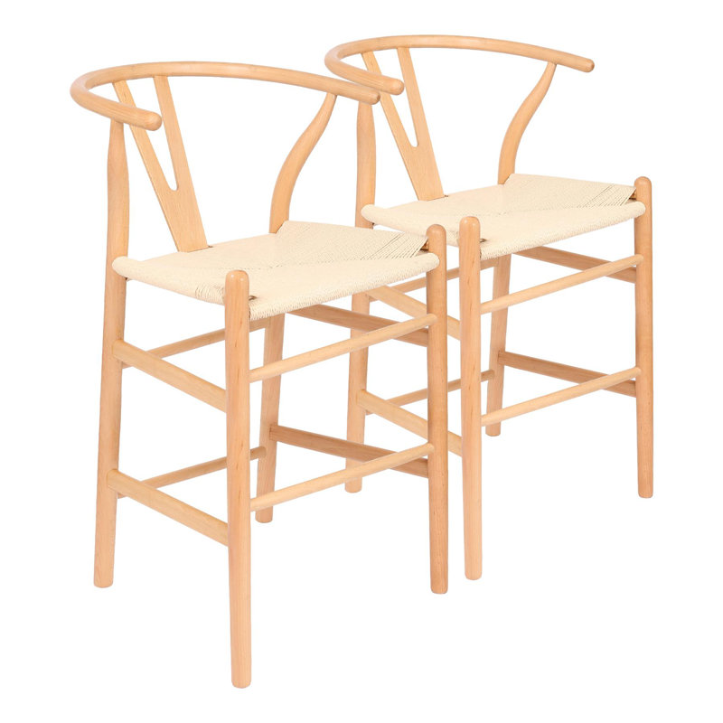 Nicholas Winter - Wooden Scandi Danish Style Bar Stools - Natural - Set of 2, Natural