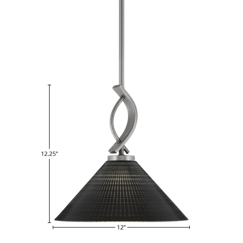 Unia Stem Hung Mini Pendant Shown In Graphite Finish With 12" Black Matrix Glass
