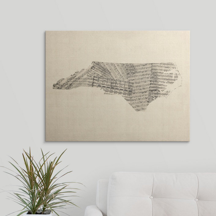 «Francy Old Part Music Map of North Carolina» par Aniesha, impression sur toile, H 18 po x l 24 po x P 1,5 po, Toile