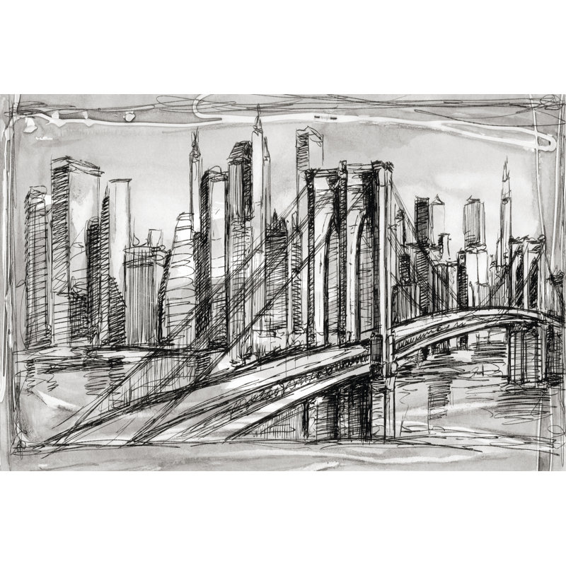 Pen & Ink Cityscape II by Ethan Harper - Wrapped Canvas Print, 30cm H x 46cm W x 3.8cm D