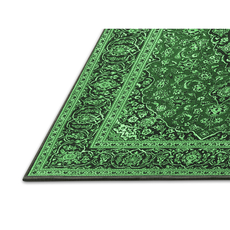 Tapis oriental vert / noir en laine et polyester tissé à la machine Kaysey, Rectangle 3 pi x 5 pi