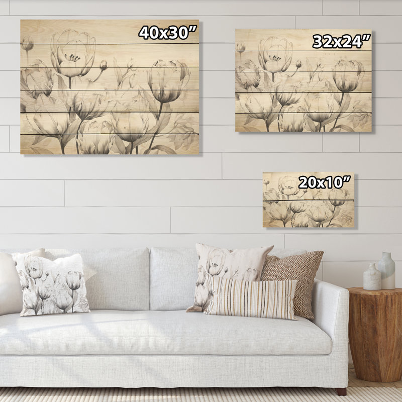 Minimalisme, tulipes noires et blanches, symphonie de tulipes, art mural sur bois de pin naturel, H 30 po x l 40 po